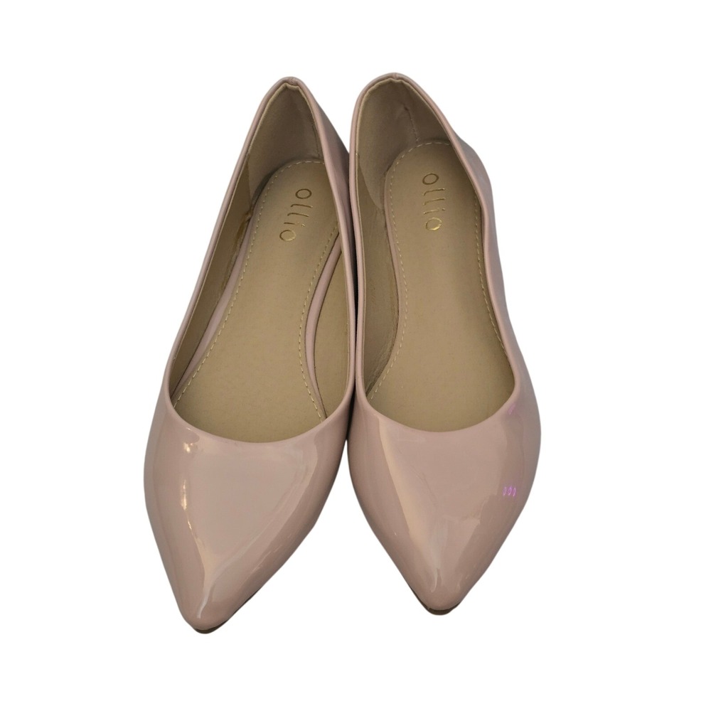 Ollio Womens Pointed Toe Ballet Flats Blush Pink Patent Slip On Shoes M1039